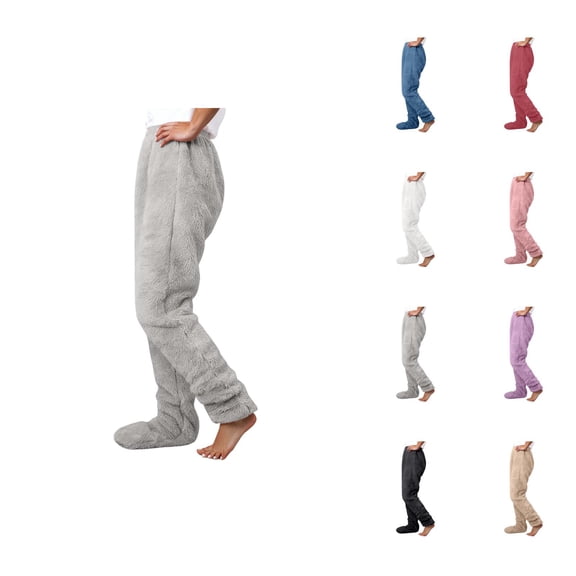Women'S Footed Pajama Pants 2026 Winter Thermal Comfort Fleece Pj Pants Lounge Bottoms Sleepwear