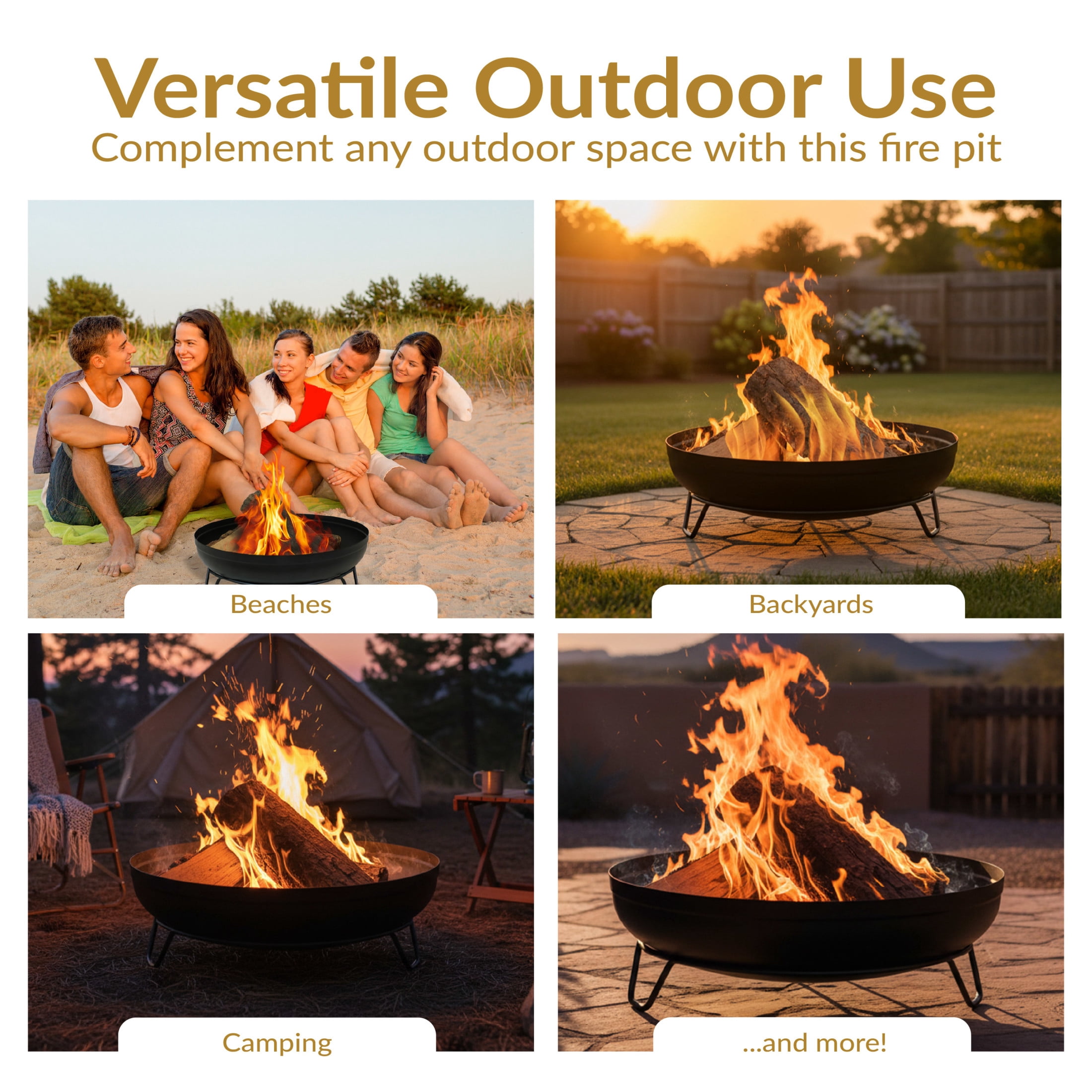 Sunnydaze 23" Round Wood-Burning Black Finish Steel Fire Pit Bowl