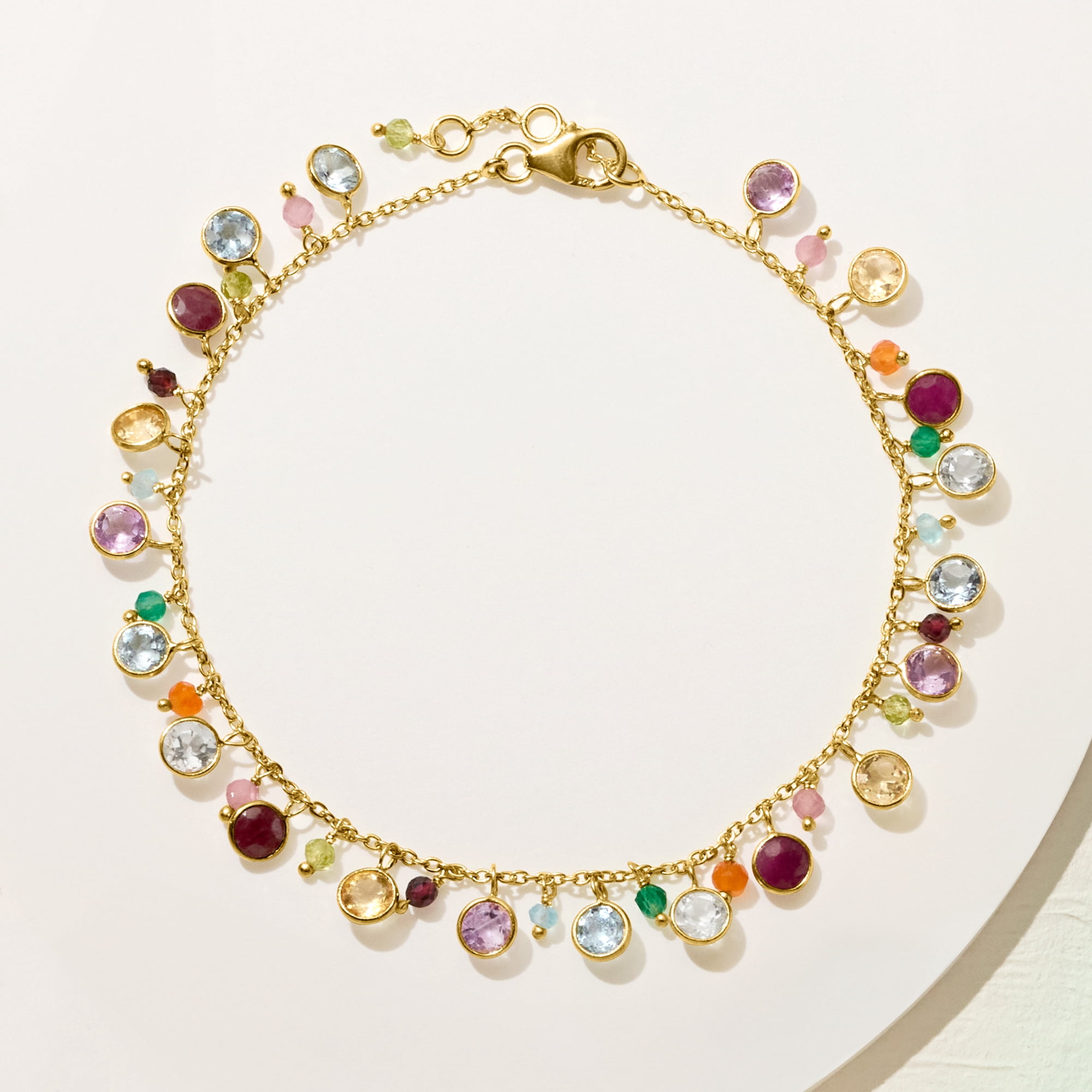 Ross-Simons 13.50 ct. t.w. Multi-Gemstone Anklet in 18kt Gold Over Sterling, Women's, Adult