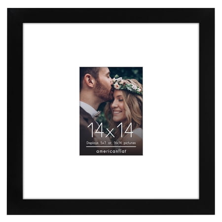 Americanflat 14x14 Wedding Signature Picture Frame - 5x7 Picture Frame with or 14x14 Frame without Mat - Black