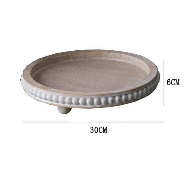 QTOCIO Round Decorative Tray Wood Bathroom Counter Organizer Farmhouses Kitchen Decor Wooden Riser for Soap Perfume Candle Sponge