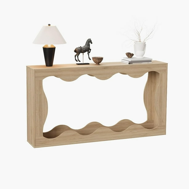 QinaQin Mesa consola farmhouse de 63 pulgadas, diseño angosto de 2 niveles con almacenamiento, ideal para sala, pasillo o recibidor