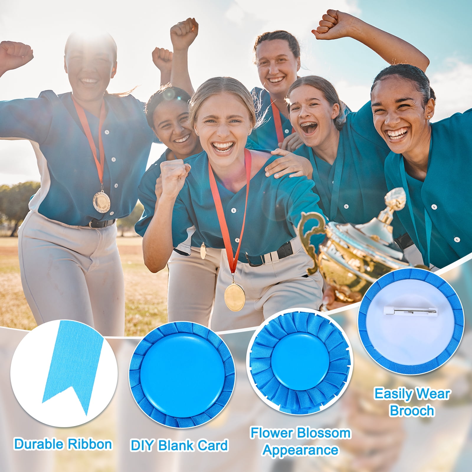 Uxcell 24 Pcs Award Ribbons 1st, 2nd, 3rd Place Winner Rose Bow Ribbon Prize, Lake Blue