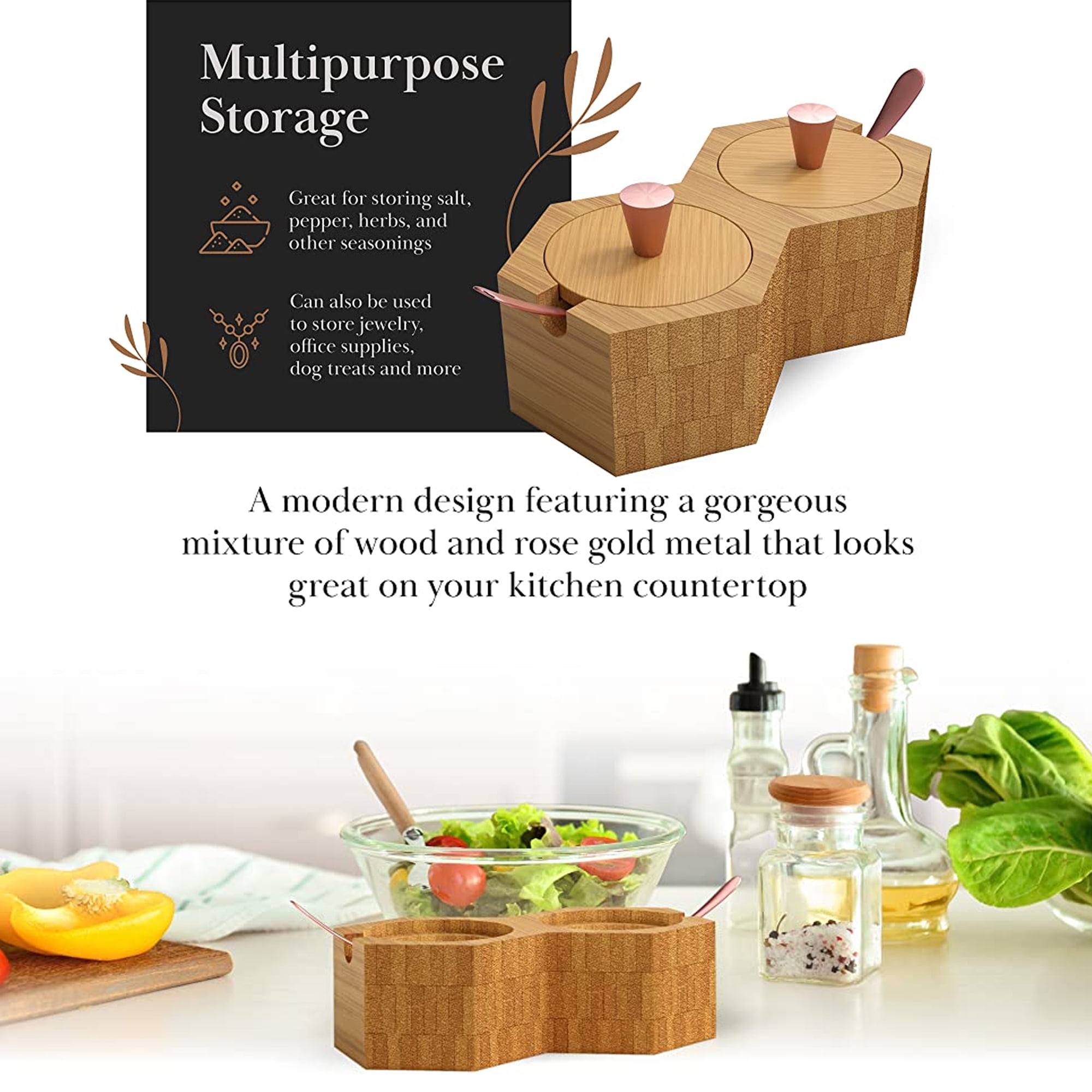 Buy OLIVE & OAK HOMEWARE Salt and Pepper Bowls Bamboo Salt Cellar with