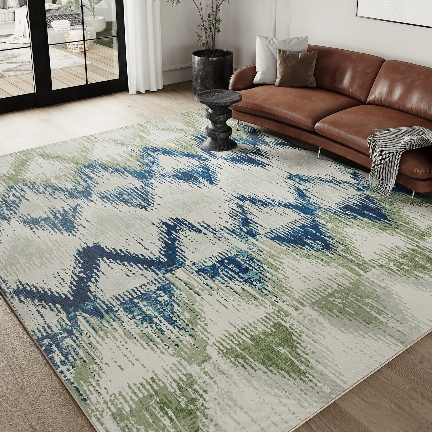 VUNATE Outdoor Rugs 5'x7' Modern Diagonal Patio Carpet Washable Area Rug for Living Room Indoor Outdoor Balcony Green