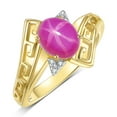 thumbnail image 4 of RYLOS Rings for Women 14K Yellow Gold Greek Key Designer Ring 9X7MM Gemstone & Diamond Ring July Star Ruby Jewelry  Size 5, 4 of 8