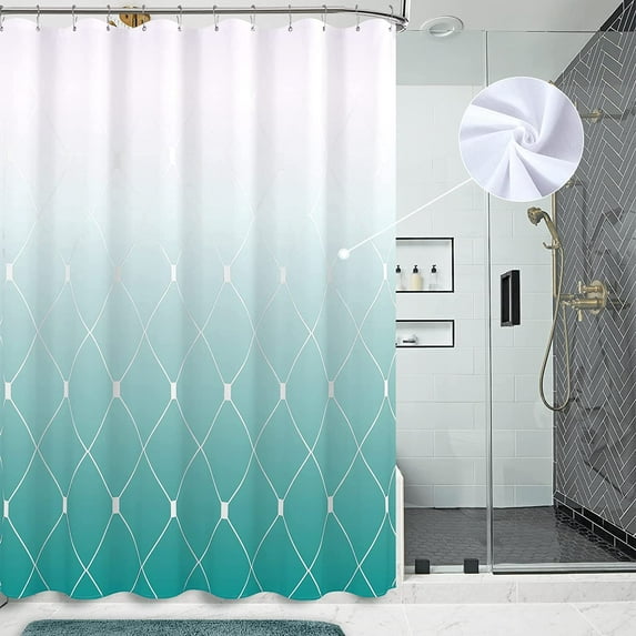 Sonernt Teal Shower Curtains Ombre Shower Curtain Set with Hooks Water Repellent Shower Curtain Beach Ocean Style Bath Decor Linen Fabric Shower Curtains for Bathroom Bathtub Hotel, 72x72 inch