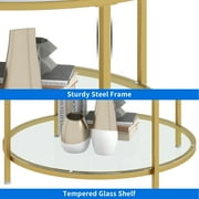 Dextrus 2-Tier Round Coffee Table Marble Center Cocktail Table with Storage Shelf, White & Gold