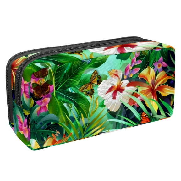 MUOOUM Pencil Case, Tropical Leaves Flowers Butterfly Large Capacity Pencil Pouch Stationery Pen Bag