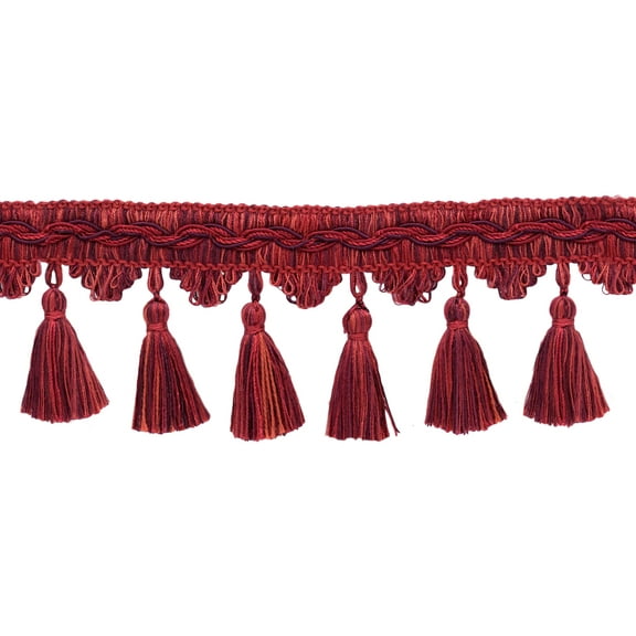 3 1/2" (8.5cm) Veranda Collection Elegant Scalloped Tassel Fringe Trim # VTF035,, Wine Medley Red #VNT12 (Dark Red, Burgundy Red, Blood Red) Sold By The Yard (36"/3 ft/0.9m)
