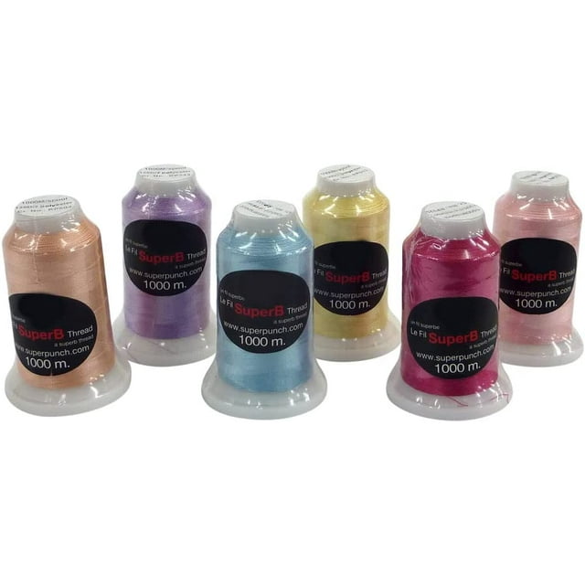 SuperB Pastel Polyester Embroidery Thread, 1000 m, 6 Packs