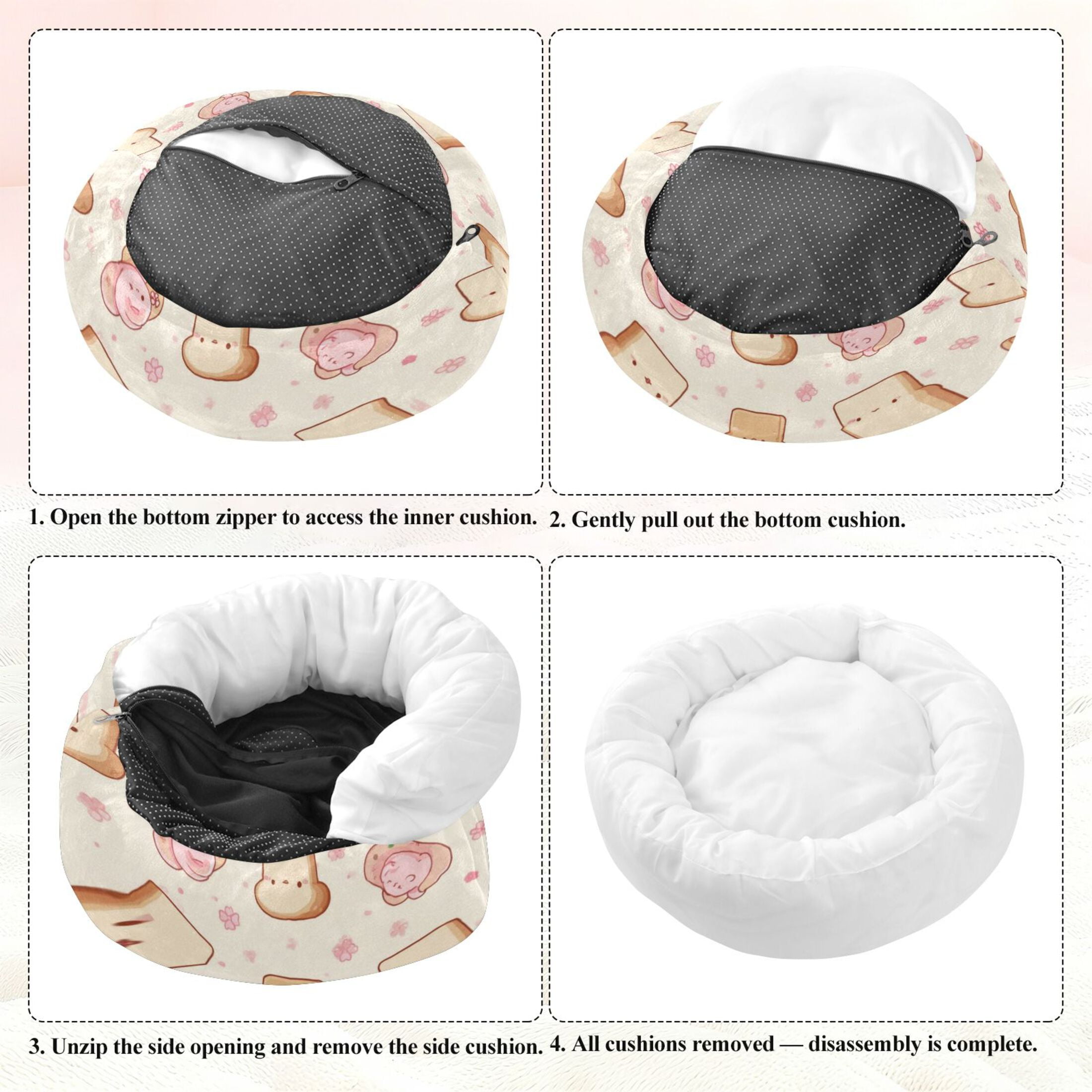 Iauyy Pet Couch Donut Cat Bed for Indoor Cats/Small Dogs Washable & Machine with Non-slip Bottom Calming Cat Furniture, Cartoon Bread Man (S)