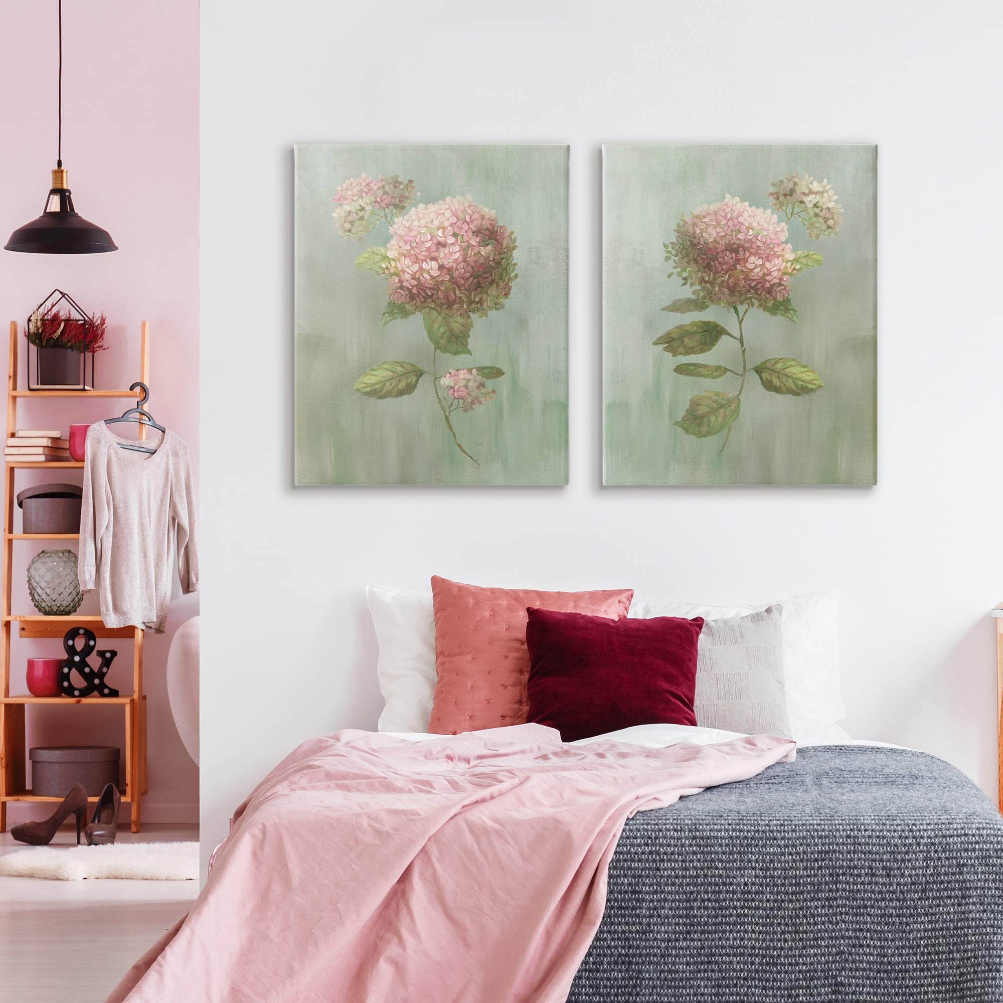Stupell Industries Aged Pink Hydrangeas 2 Piece Canvas Wall Art Set, design by Nan