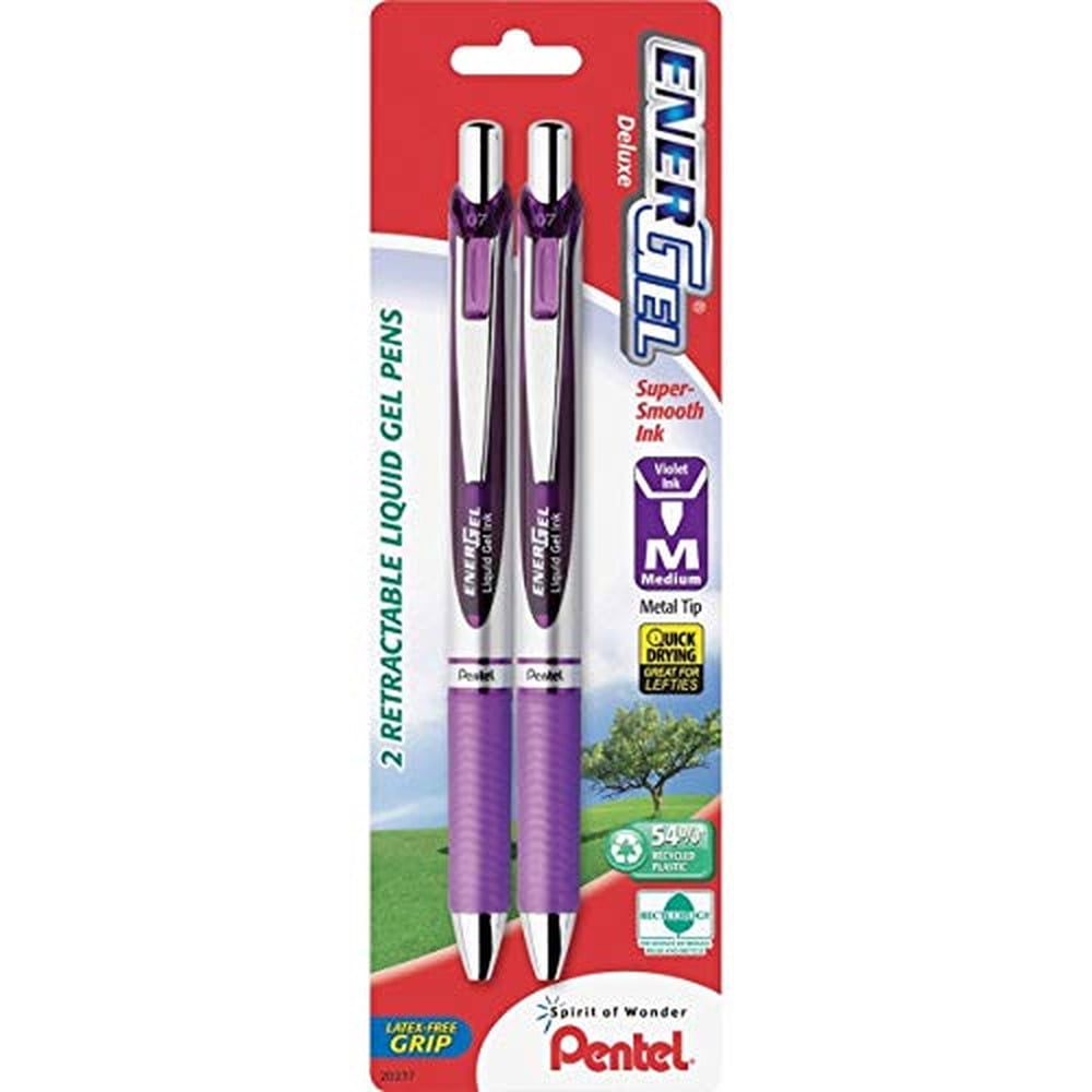 Pentel EnerGel RTX Gel Pen  (0.7mm) Metal Tip  Violet Ink (Pack of 10)