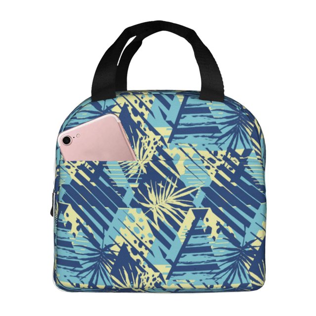 Fotbe Hawaiian Style Bolsa Térmica con Estampado y Forro de Aluminio Grueso Bolsa de Almuerzo con Bolsillo Frontal para Hombres y Mujeres, Ideal para Trabajo, Escuela