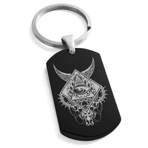 Stainless Steel Spiritual All Seeing Eye Engraved Dog Tag Keychain Keyring