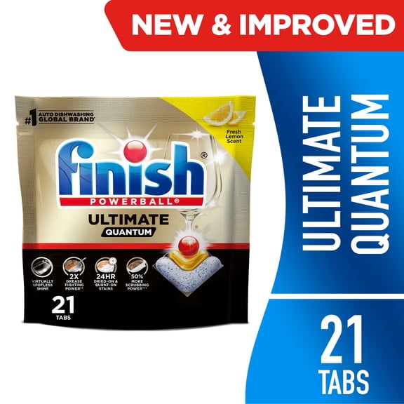 Finish Ultimate Quantum Dishwasher Pods, Dishwasher Detergent Dish Soap, 50% More Cleaning Power, Lemon Scent, 21 Tabs