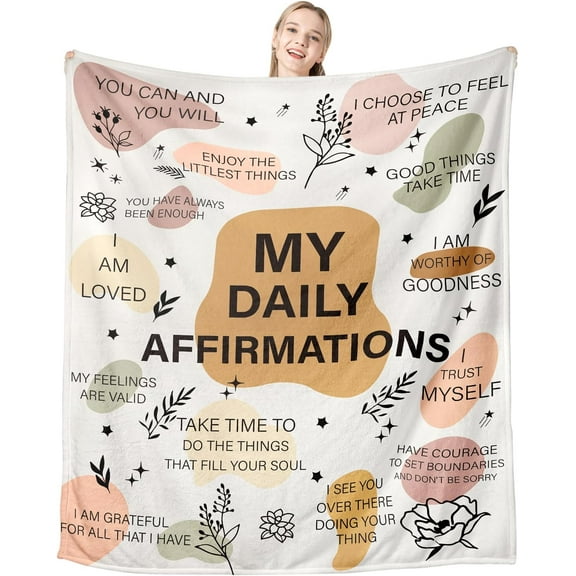 Positive Daily Affirmations Blanket, Mental Health Gifts for Women, Funny Sobriety Throw Gift for Women, Christmas White Elephant Gifts for Friends, Birthday Motivational Gifts for Female Gift 50x60