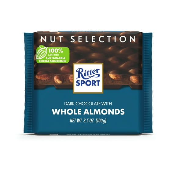 Ritter Sport Dark Chocolate with Whole Almonds, 3.5oz Bar