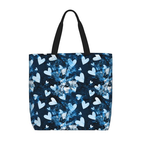 Rateoe Ice Blue Heart Print Lightweight Tote Bag for Women, Water-Resistant Shoulder Bag with Zipper, Spacious Casual Handbag for Work, School, Shopping