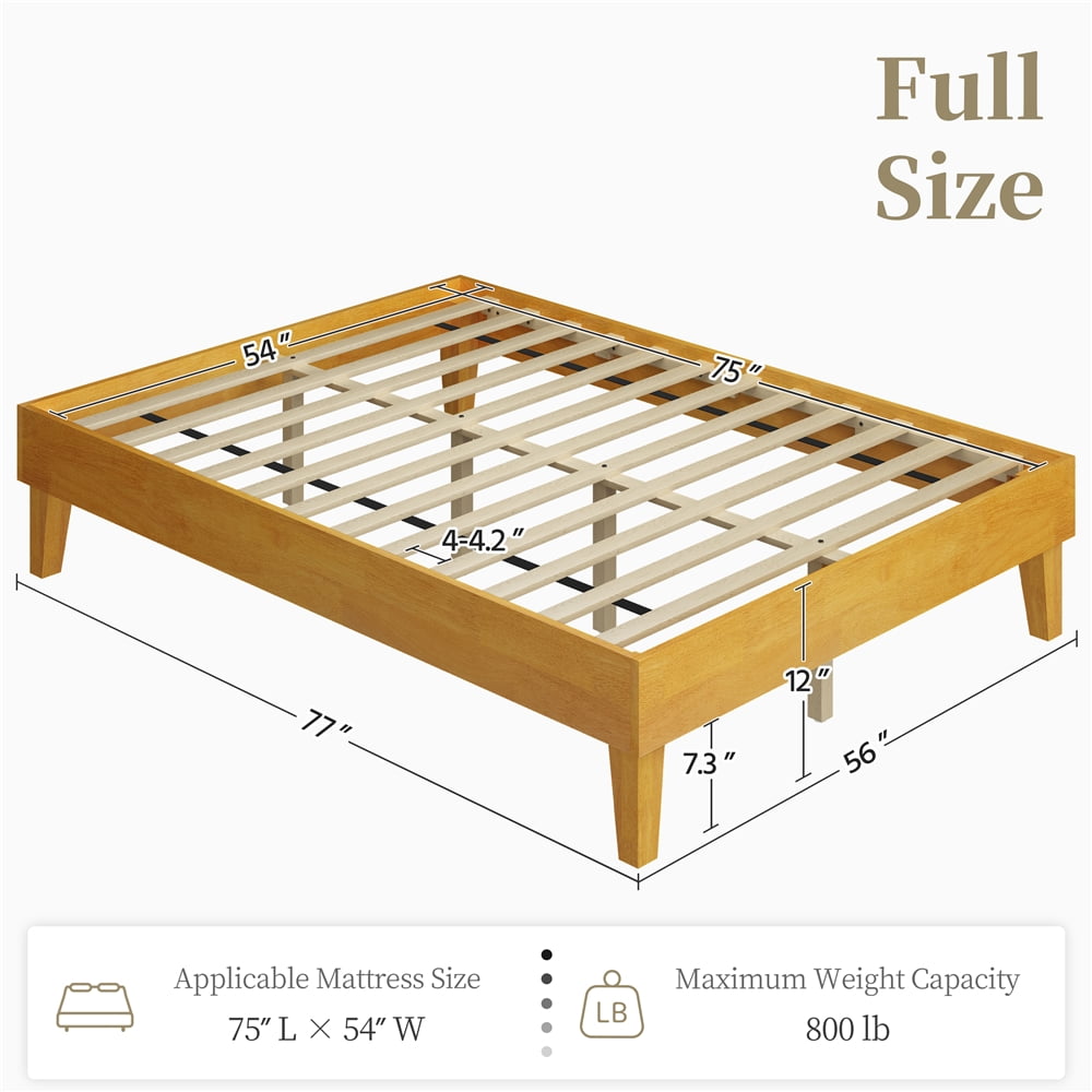 Yaheetech Solid Wood Platform Bed Frame with Wooden Slat Support, Natural Wood, Full