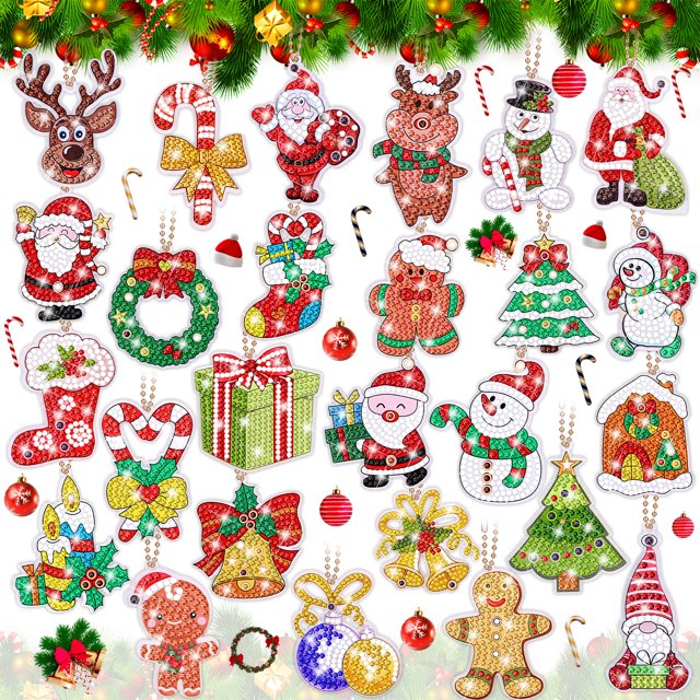 Juego de 26 llaveros navideños con diamantes en 5D de Qinzave