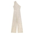 thumbnail image 3 of Zaldita Women's Sequin Sleeveless Jumpsuits One Shoulder Elegant Sparkly Wide Leg Long Pants Romper Beige S, 3 of 7
