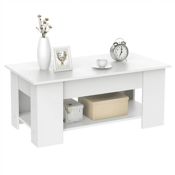 Renwick 39in Modern Wood Lift up Top Coffee Table with Storage Shelf, White