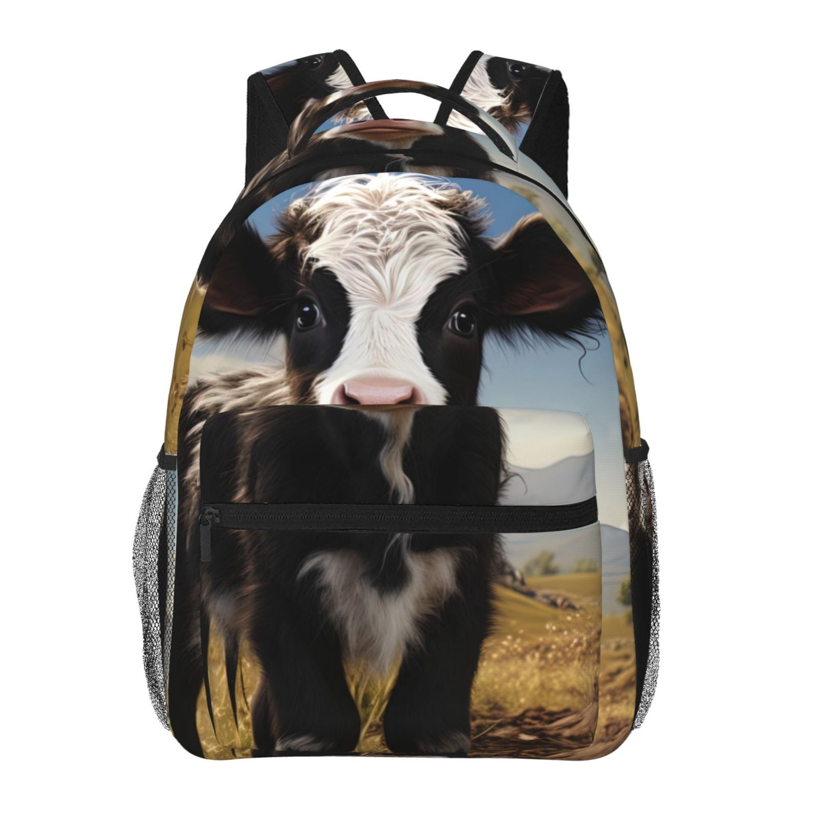 Ratiio Cute Prairie Cow Print Eco-Friendly Casual Backpack, Water-Resistant Polyester Canvas Daypack with Smooth Zippers, Comfortable & Durable Travel Bag with Laptop Compartment