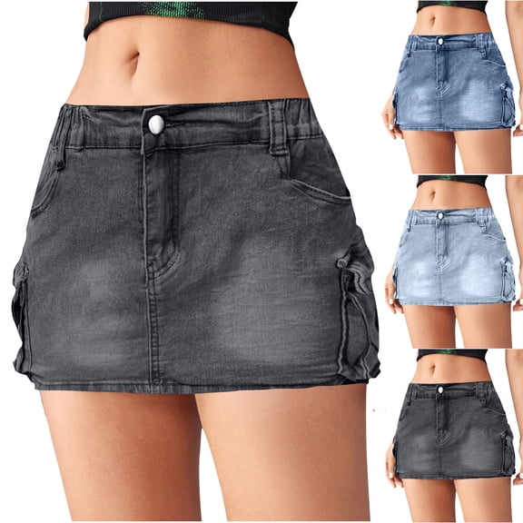 Daiosportswear High Stretchy Denim Cargo Skort for Women, High Waist, Mini Y2K Jean Skirt Shorts with Pockets,Skirts for Women Light Blue XL(XL)