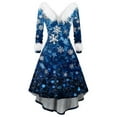 thumbnail image 3 of Christmas Dresses for Women Women's Fashion V-neck Casual Slim Christmas Printed Party Long Sleeve Dresses with Fur Collar for Christmas Party,Dark Blue,S, 3 of 4