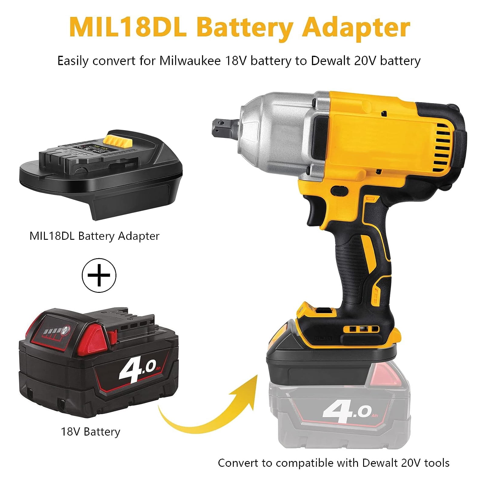 Battery Adapter Converter for Milwaukee 18V Li-Ion Batteries to Dewalt 20V Tool