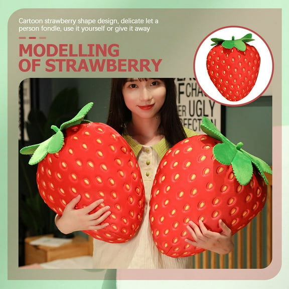 TEHAUX Red Strawberry Plush Pillow PP Cotton 1Pcs 13.8X12.6X7.5In