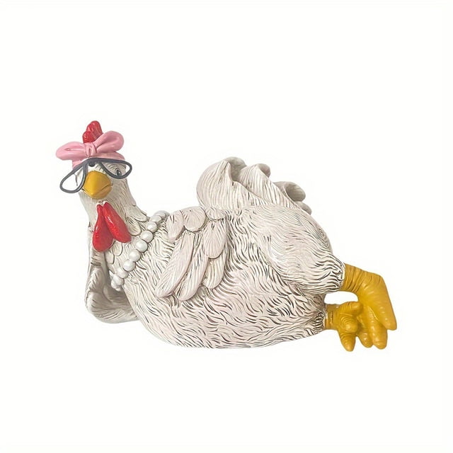 Billuyoard Estatua de pollo de resina, estatua de gallo para jardín y decoraciones, adecuada para el hogar, la oficina, el escritorio, la Decoración blanco Gallina reclinada