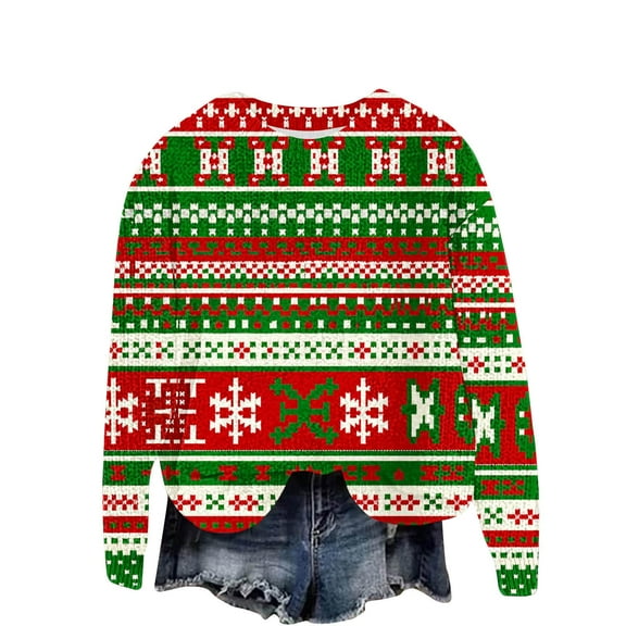 Sweatshirts for Women Crew Neck Multicolor Christmas Long Sleeve Cardigan Printed Button Solid Color Knit Top Coat 2025 Fall Fashion Outfits Clothes