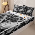 thumbnail image 3 of Manfei Cartoon Skull Zipper Twin Comforter Sets with Fitted Sheet and 2 Pillowcases,Witch Silhouette Print Halloween Zipper Bedding Set,Halloween Reversible,4pcs, 3 of 7