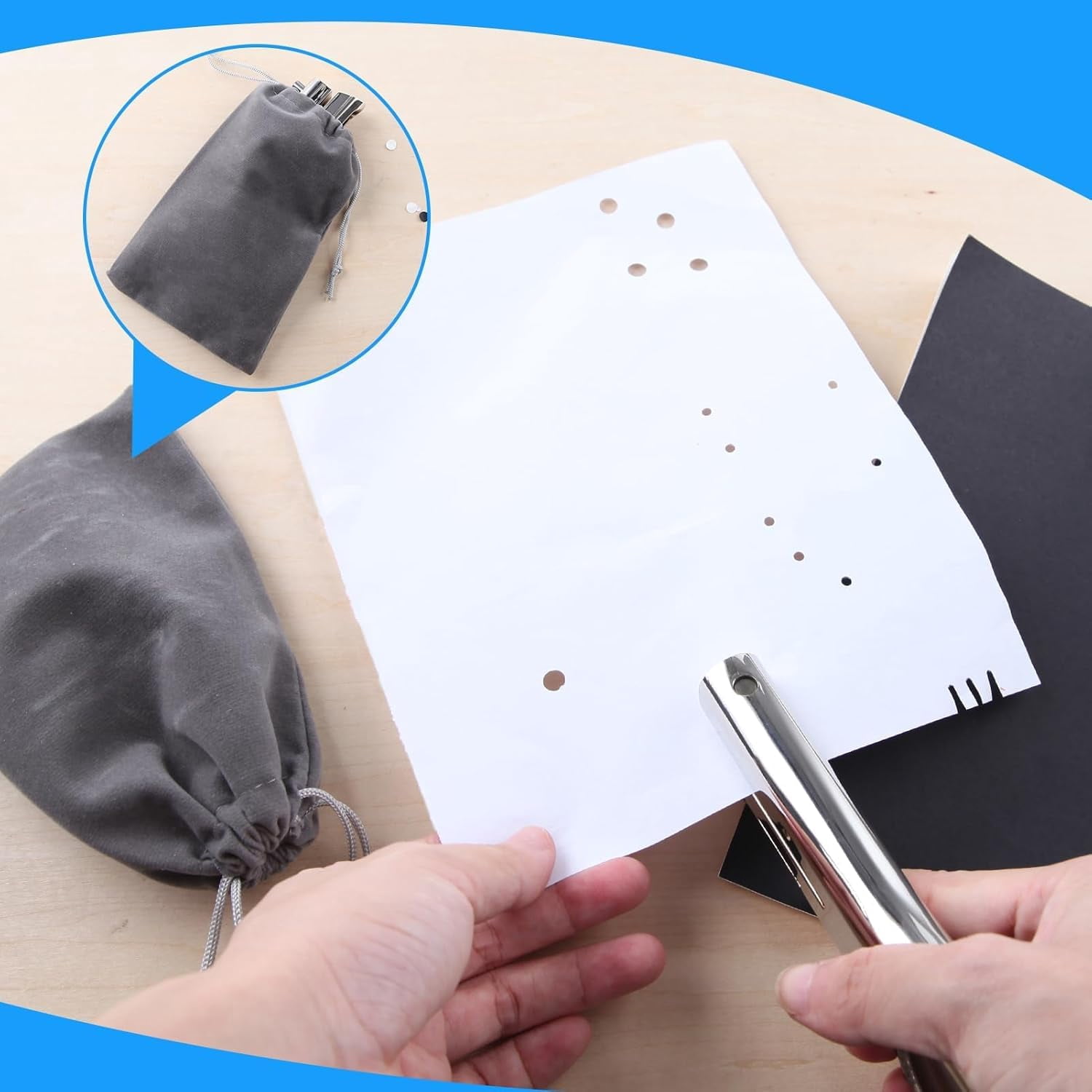 Deep Throat Heavy Duty Hand Held Single Hole Punch 1/8 inch (3 mm) for Paper ID PVC Cards Plastic Cardboard Photos