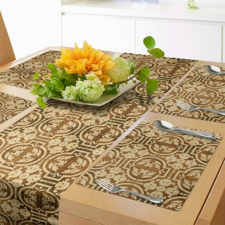 

Vintage Table Runner & Placemats Baroque Style Inspired Geometric Oval Form with Bulky Plants Dots Set for Dining Table Decor Placemat 4 pcs + Runner 12 x72 Caramel and Beige by Ambesonne