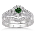 thumbnail image 2 of 1.5 Carat Emerald & Diamond Antique Floral Bridal set on 10k White Gold, 2 of 3