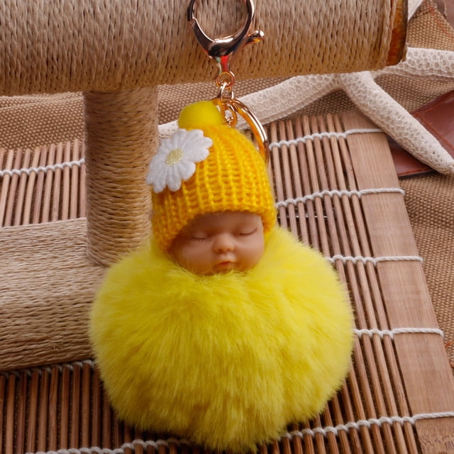 Kcodviy Cute Fur Fluffy Pompom Small Clips for Keys Sleeping Doll Key Women Key Ring Chains Keyrings Bags Charm Mens Key Ring Pendant