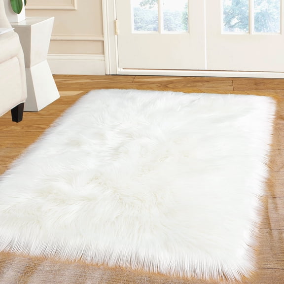 REGALWOVEN Faux Fur Area Rug Shaggy Floor Mat, White 2x3 Feet Rectangle
