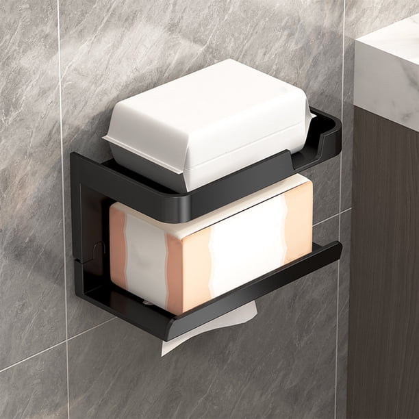 Soporte de papel higiénico adhesivo de plástico antióxido de pared negra, portarrollos de baño