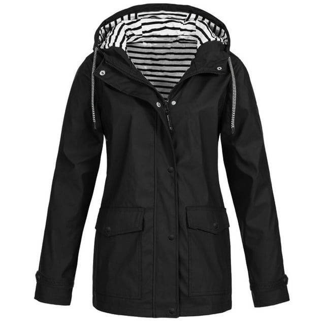 Kcodviy Manteau de Pluie pour Femme Imperméable Cardigan en Molleton Uni à Capuche Coupe-Vent Manteau d'Extérieur Veste de Course Manteau pour Femme Grande Taille