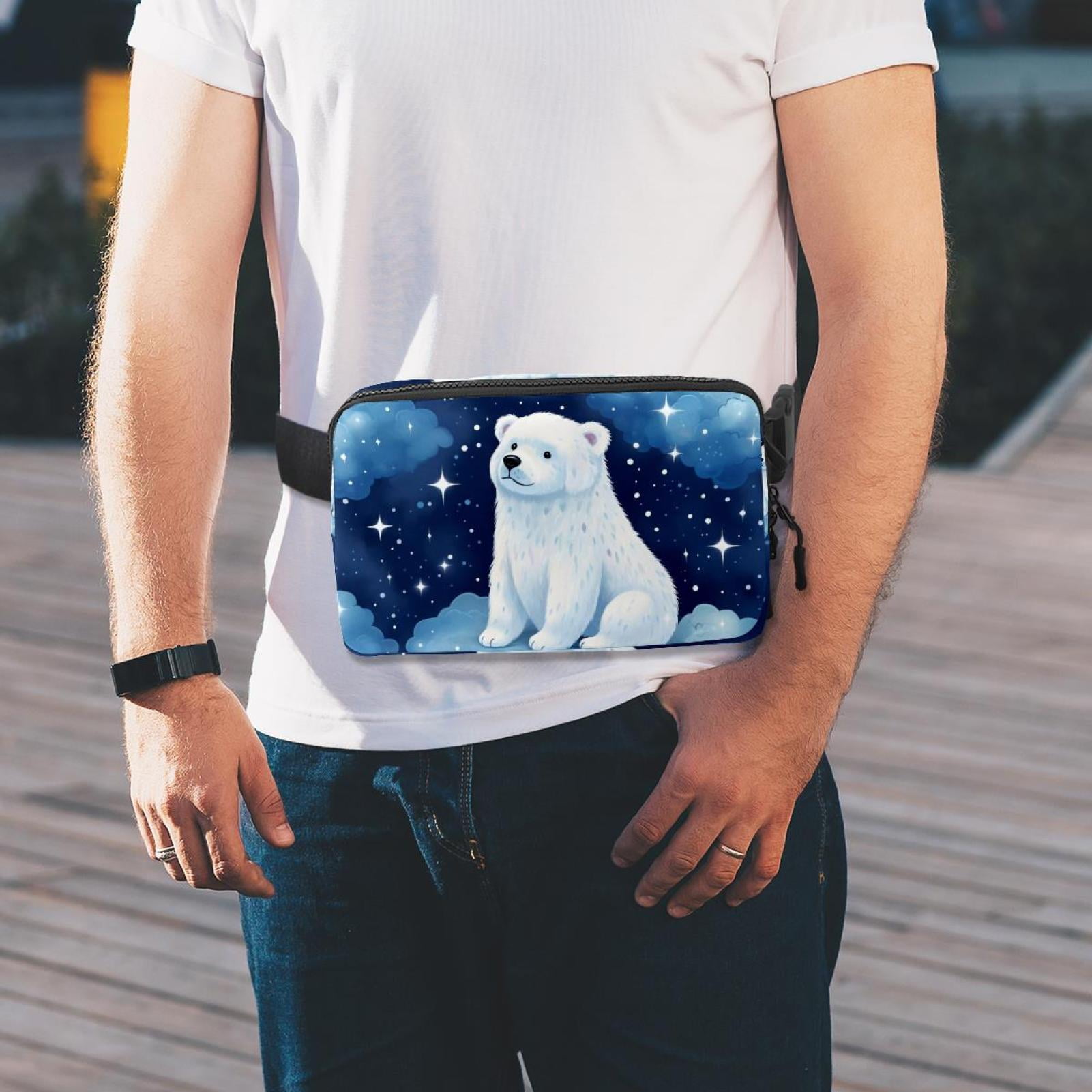 Starry sky polar bear Adjustable Lightweight Waist Bag with Extension Strap - Unisex Crossbody Bag Running Belt