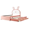thumbnail image 6 of DreamBuck Full Size Upholstered Platform Bed with 3 Drawers and Trundle, Wood Bed Frame with Rabbit-Shaped Headboard, Kids Bed with LED Lights, Full Bed Frame for Girls, No Box Spring Needed, Pink, 6 of 9
