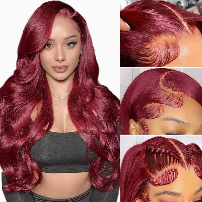 Tuneful Burgundy Color 13x6 13x4 5x5 Glueless Lace Front Closure Human Hair  Wigs Curly Wigs 180% Density
