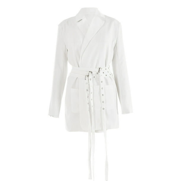 Sexy Long Sleeve Slim Fit V-Neck Blazer With Belt White Black S M L