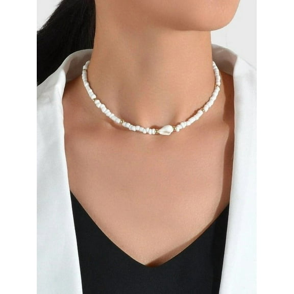 White Beaded Choker Necklace