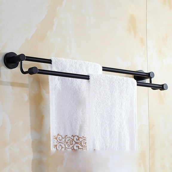 Worgeous Black Bathroom Double Towel Bar Stainless Steel Wall Mounted Towel Hanger Kitchen Dish Towel Bar Rack - 40cm