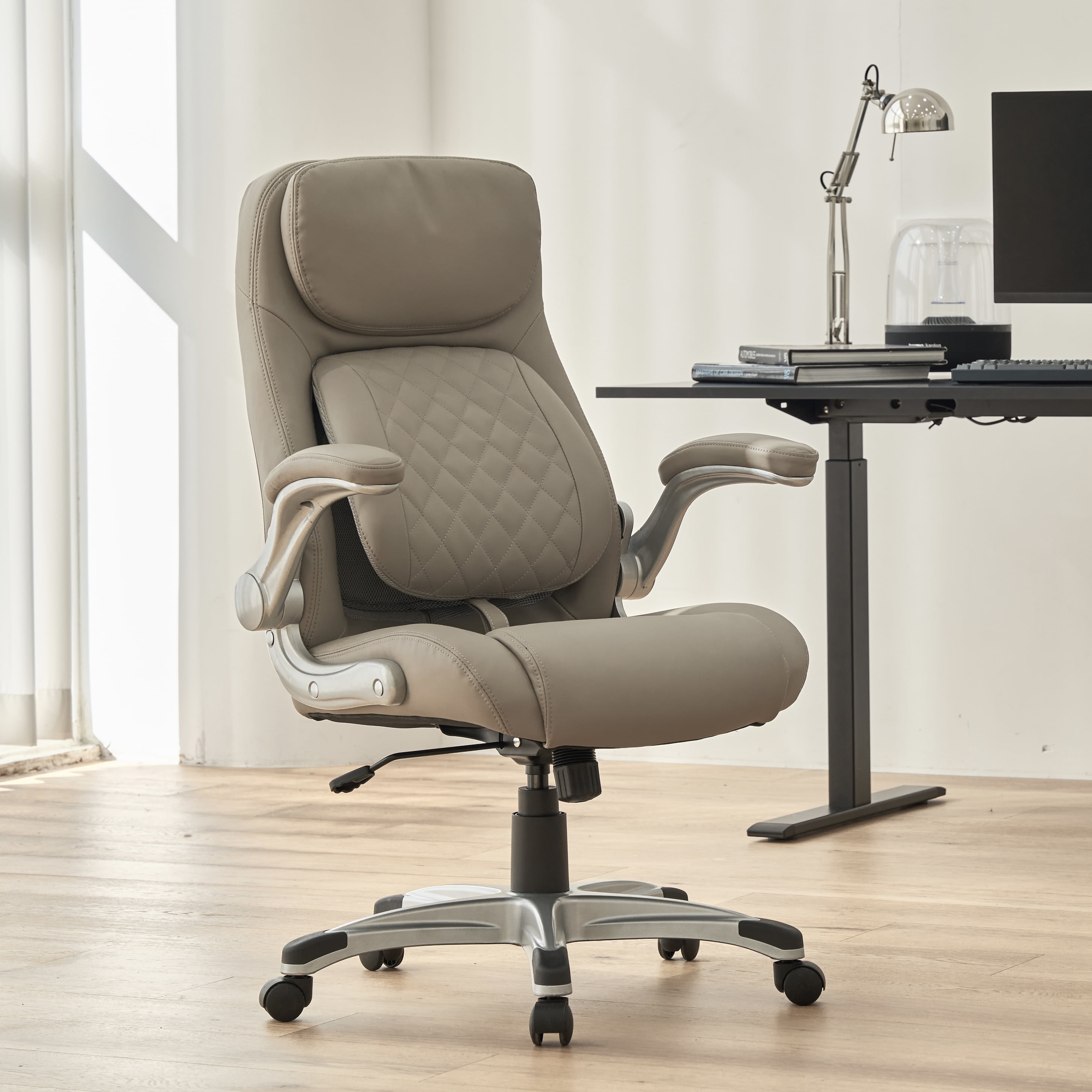 Nouhaus Posture Ergonomic PU Leather Office Chair. Click5 Lumbar Support with Flip-Up Arms. Modern Executive Chair and Computer Desk Chair